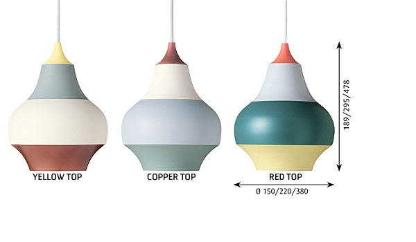 Cirque, family of lamps by Clara von Zweigbergk / Louis Poulsen, available in three sizes and three colour combinations.