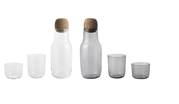 Corky, carafe and glasses in low, high, clear and grey by Andreas Engesvik / Muuto.