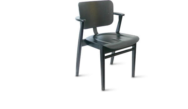 Domus chair, with black seat and black frame, designed by Ilmari Tapiovaara / Artek.