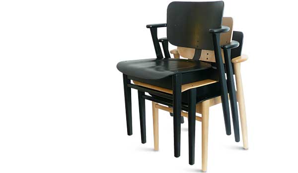 Stacked Domus chairs, designed by Ilmari Tapiovaara / Artek.