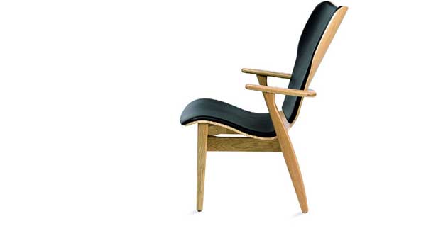 Domus lounge chair, upholstered leather seat and birch frame, by Ilmari Tapiovaara / Artek