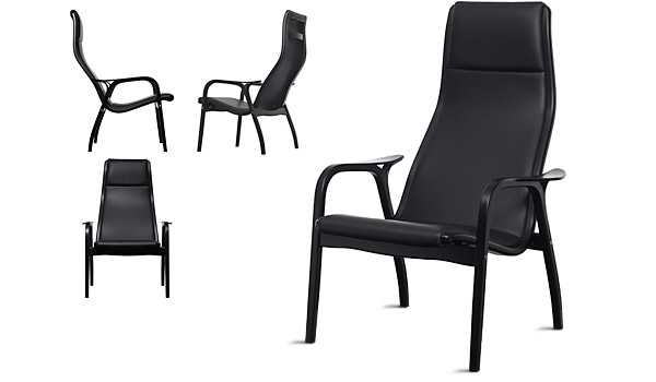Lamino, lounge chair and stool (black frame/black leather seat) by Yngve Ekström / Swedese.