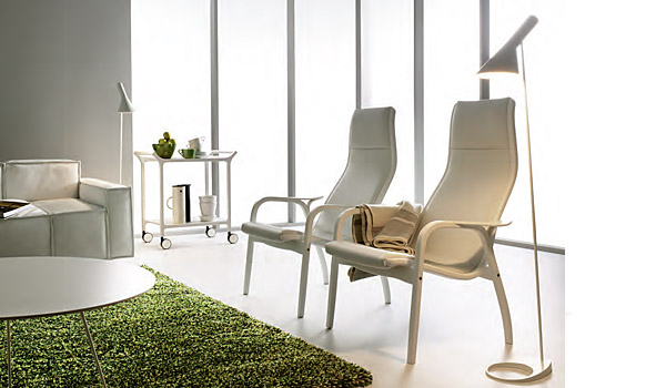 Lamino, lounge chair and stool (white frame/white leather seat) by Yngve Ekström / Swedese.