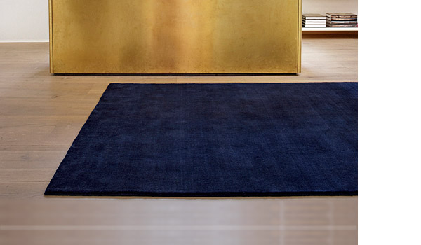 Bamboo Earth rug, vibrant blue colour, by Massimo.