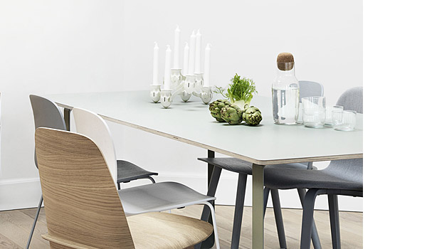 The more the merrier candle holders, seen here on 70/70 table with corky carafe and glasses, by Louise Campbell / Muuto.