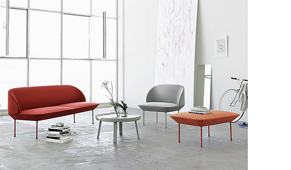 Oslo sofa, chair and pouf, seen here with around table, by Anderssen & Voll / Muuto.