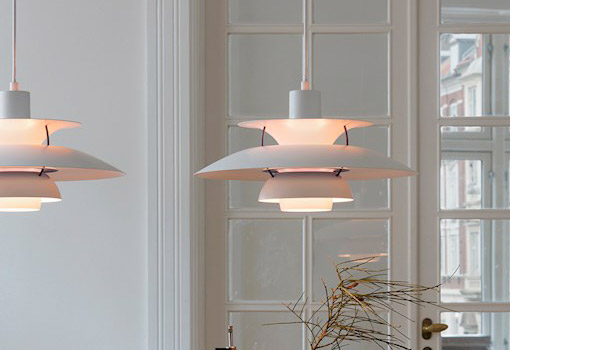PH 5, classic white, hanging lamp by Poul Henningsen / Louis Poulsen.