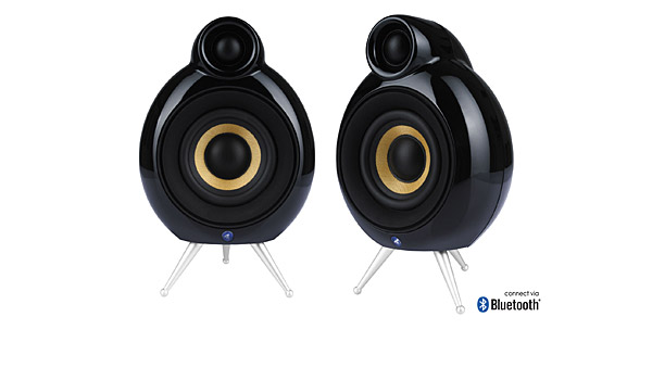 Micropod Bluetooth loudspeakers in black.