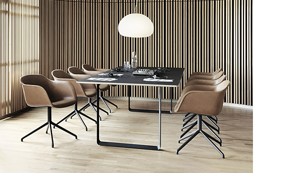 70/70 table, seen here with visu and nerd chairs, studio hanging lamps and reflect side board, by TAF Architects / Muuto.