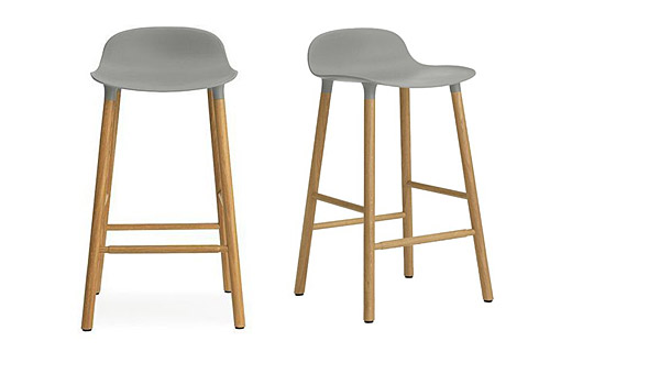 SALE! Form, bar stool with grey seat and oak wood legs, by Simon Legald / Normann-Copenhagen.