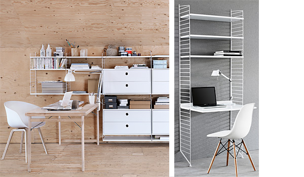 String shelving system. Shown here combined into a work station.