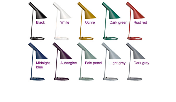 AJ Royal, lamps available in 10 different colours. Designed by Arne Jacobsen / Louis Poulsen.