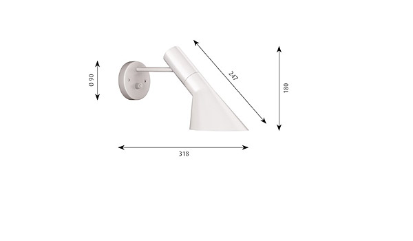 AJ Royal, wall lamp measurements. Designed by Arne Jacobsen / Louis Poulsen.