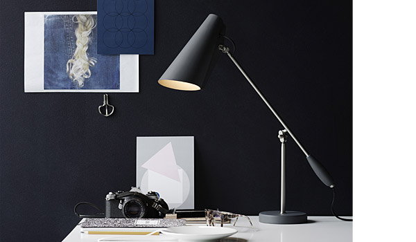 Birdy table lamp, here in the new grey colour, by Birger Dahl / Northern Lighting.