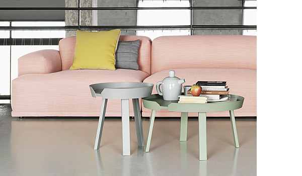 Bulky tea set, seen here with connect sofa and around table, by Jonas Wagell / Muuto.