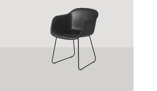Fiber chair, here upholstered with black silk leather and black sled base, by Iskos-Berlin / Muuto.