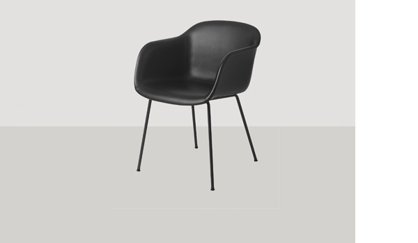 Fiber chair, here upholstered with black silk leather and black sled base, by Iskos-Berlin / Muuto.