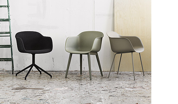 Fiber chair, seen here with swivel base, wood base and sled base, by Iskos-Berlin / Muuto.