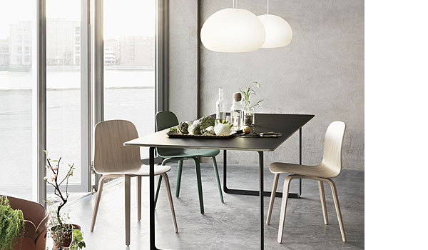 Fluid hanging lamp, here with 70/70 table and visu chairs, by Claesson, Koivisto and Rune / Muuto.