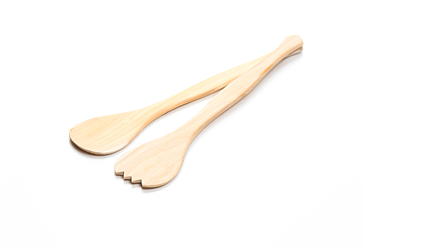 Salad server set made from juniper.