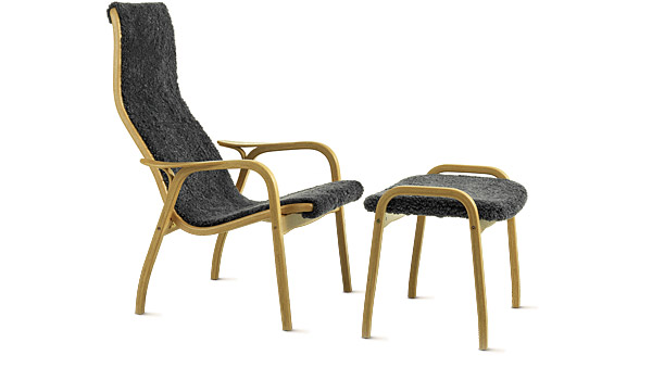 Lamino, lounge chair and stool (oak/charcoal sheepskin) by Yngve Ekström / Swedese.