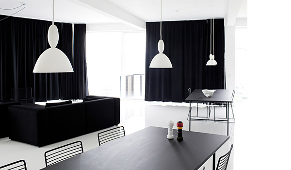 MHY hanging lamps, here with Plus pepper grinder, by Norway Says / Muuto.