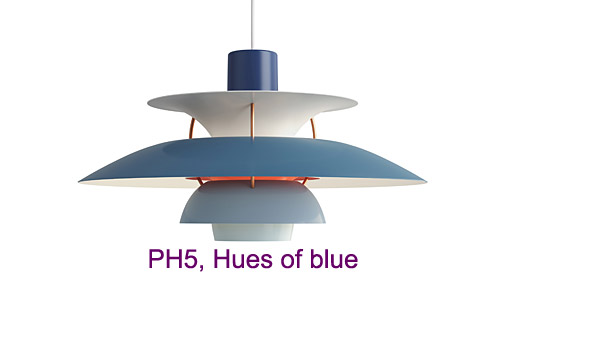 PH 5, new hue of blue version released to celebrate PH 5's 60 year anniversery, by Poul Henningsen / Louis Poulsen.