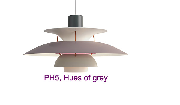 PH 5, new hue of grey version released to celebrate PH 5's 60 year anniversery, by Poul Henningsen / Louis Poulsen.