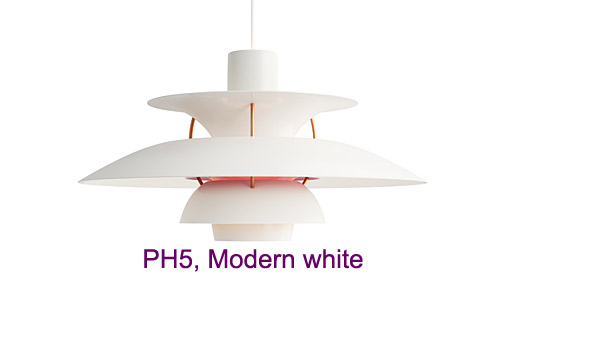 PH 5, modern white version released to celebrate PH 5's 60 year anniversery, by Poul Henningsen / Louis Poulsen.