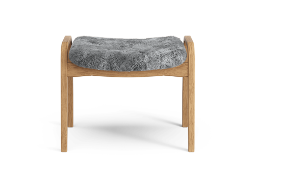 20% SALE! Swedese Lamino footstool. Oil treated oak frame upholstered with scandinavian grey sheepskin. Made by Swedese, Sweden.