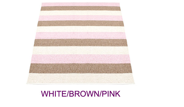 SALE! SEB rug, 140 x 200 cm, white/brown/pink. Produced by Pappelina, Sweden.