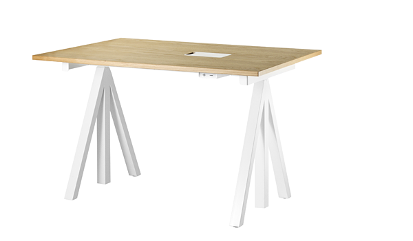 SALE! String works height adjustable work desk. Available with oak or black lino top.