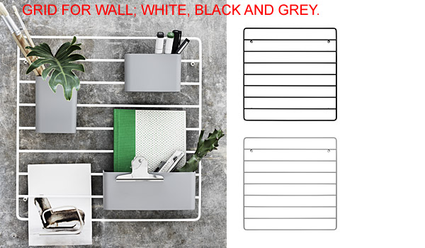 String Plus Grid for wall, available in three colours.