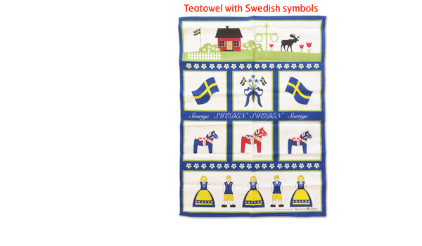Tea towel with Swedish symbols.