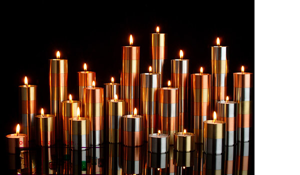 Trepas, tealight holders made from stainless steel, brass and copper - available in sets of six or nine, by Peter Karpf / ArchitectMade.