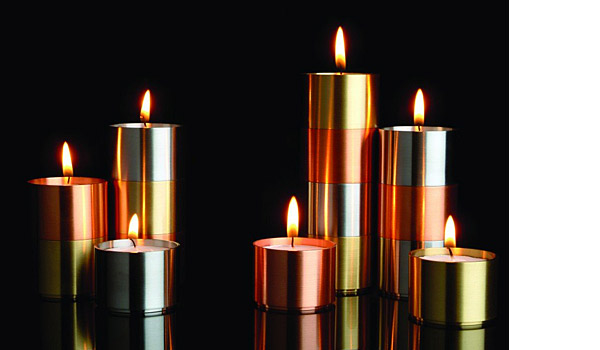 Trepas, tealight holders made from stainless steel, brass and copper - available in sets of six or nine, by Peter Karpf / ArchitectMade.