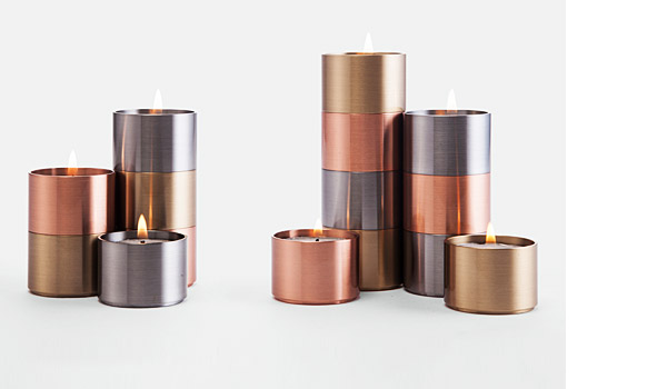 Trepas, tealight holders made from stainless steel, brass and copper - available in sets of six or nine, by Peter Karpf / ArchitectMade.