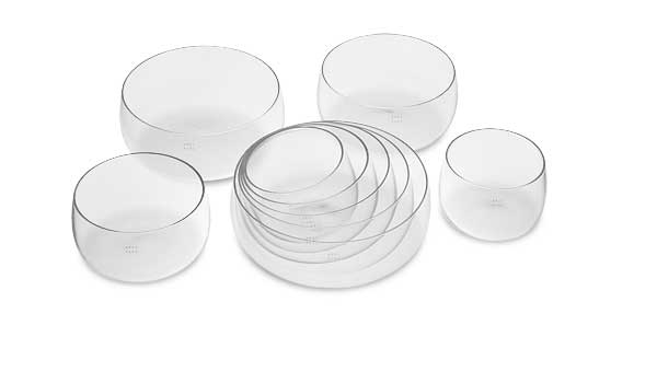 Clear mouthblown glass bowls by Tora Urup