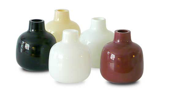 Mouthblown glass vases in five different colours by Tora Urup