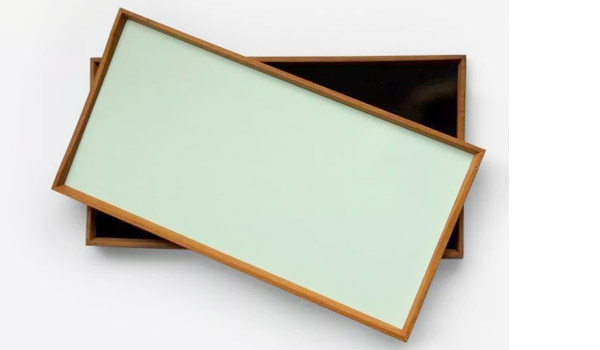 Turning Tray serving tray, here the small version of husky green and the back of the same, by Finn Juhl / Architect Made.