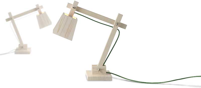 Wood lamp, available with white, green or red cable, by TAF Architects / Muuto.